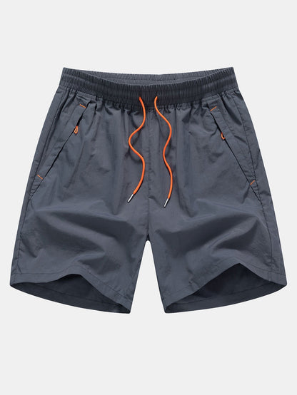Solid Zip Pocket Swim Shorts
