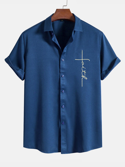 Faith Letter Print Button Up Shirt