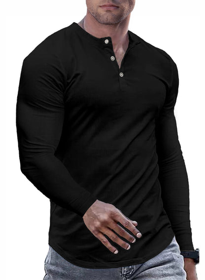 JMIERR Mens Muscle Slim Henley Shirts Crewneck Longline T-Shirt Tees with Button