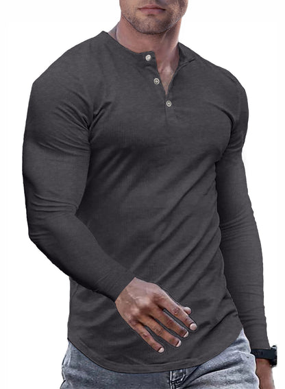 JMIERR Mens Muscle Slim Henley Shirts Crewneck Longline T-Shirt Tees with Button