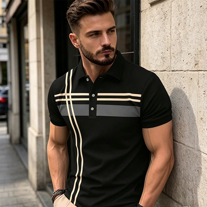 ?Time-Limited Special?Men's Striped Short Sleeve Collared Top
