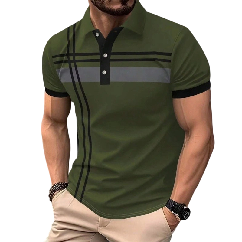 ?Time-Limited Special?Men's Striped Short Sleeve Collared Top