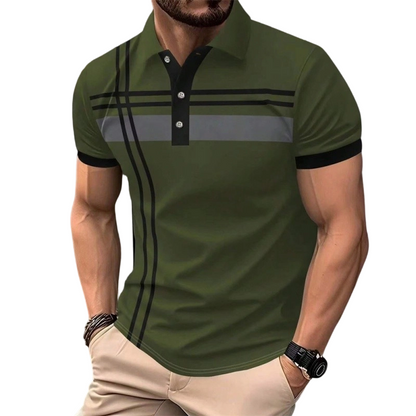 ?Time-Limited Special?Men's Striped Short Sleeve Collared Top